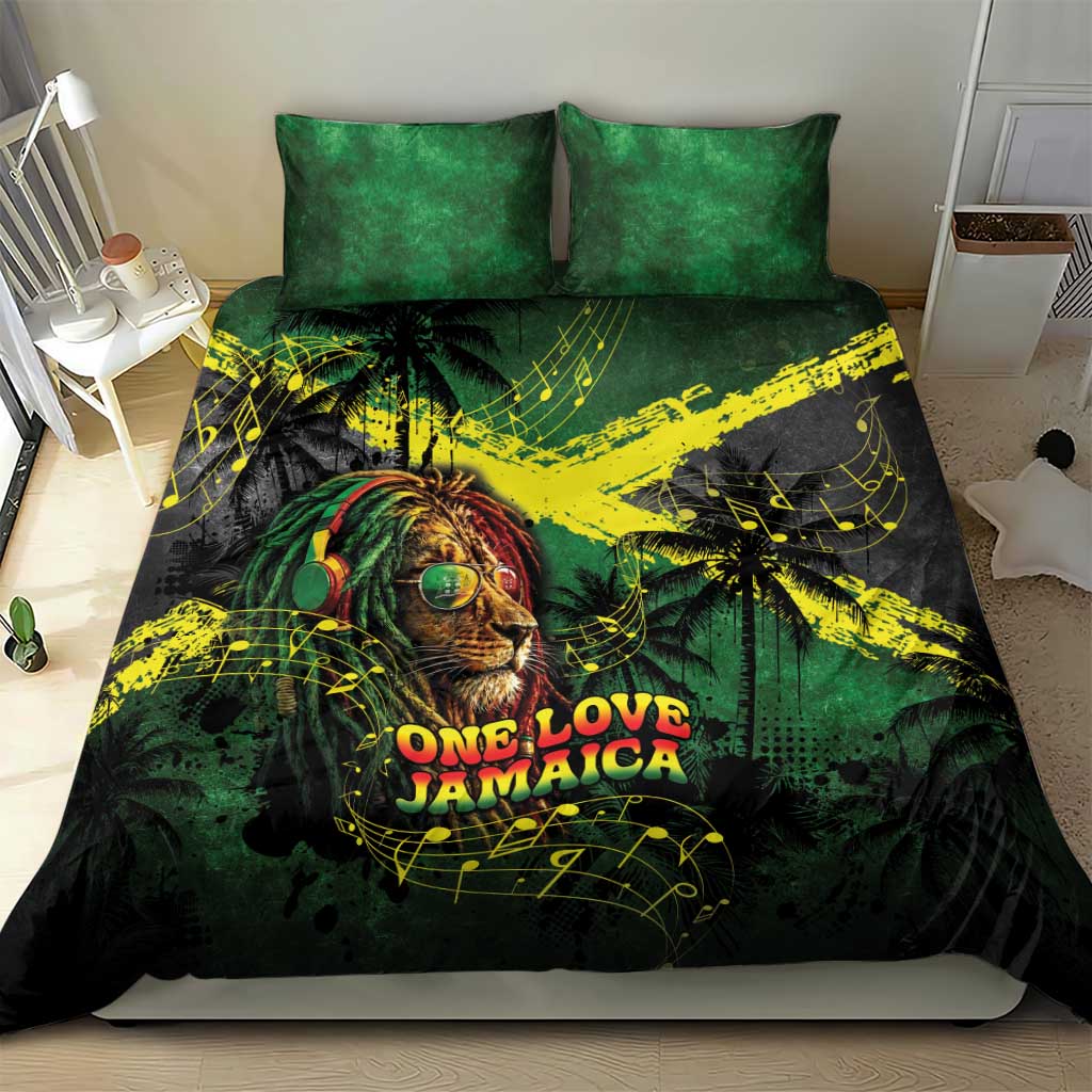 One Love Jamaica Bedding Set Rastafarian Lion Reggae Grunge Style