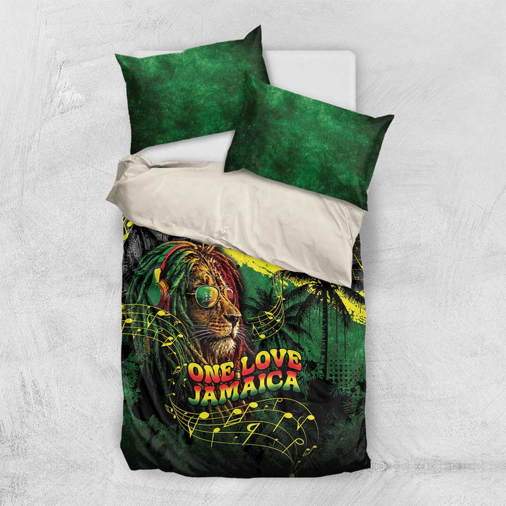 One Love Jamaica Bedding Set Rastafarian Lion Reggae Grunge Style