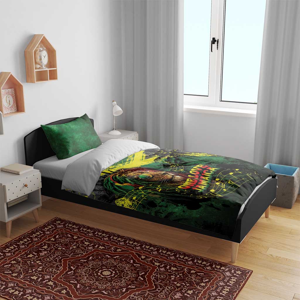 One Love Jamaica Bedding Set Rastafarian Lion Reggae Grunge Style