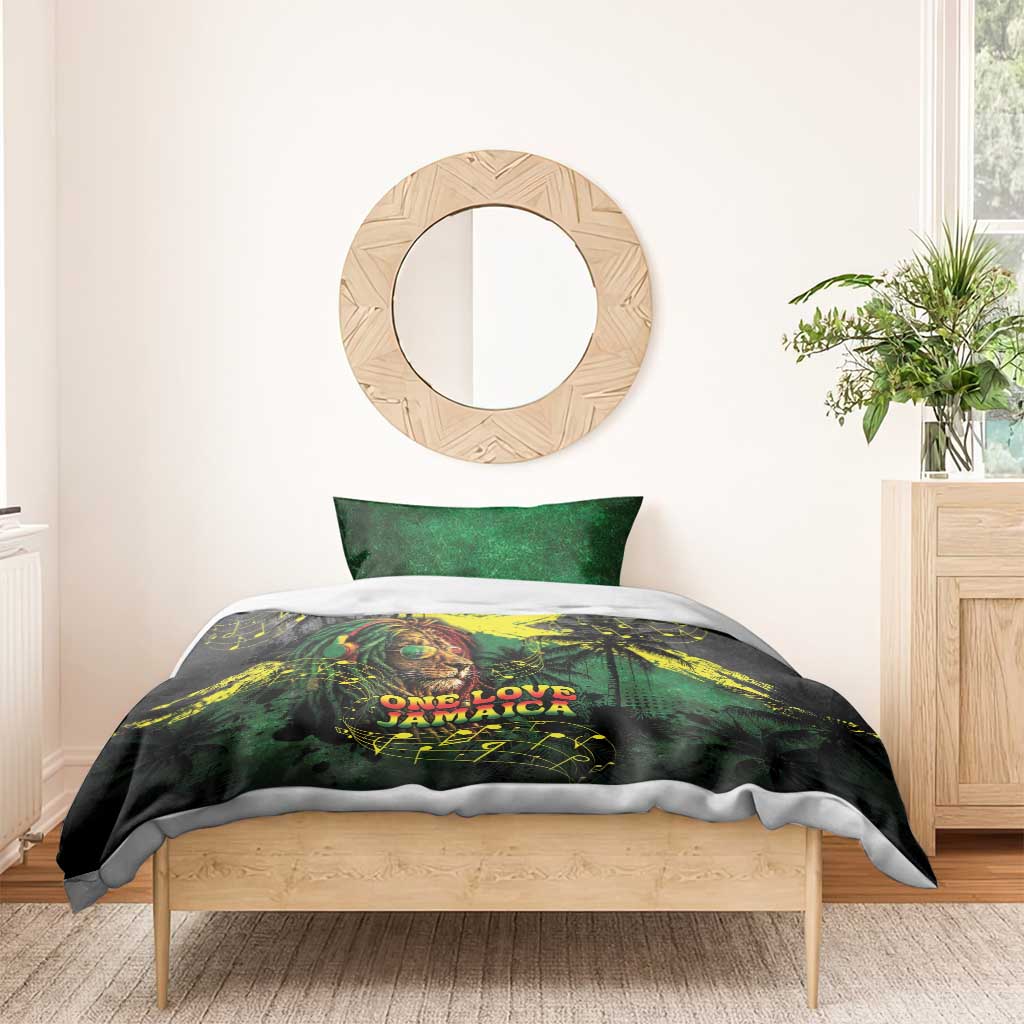 One Love Jamaica Bedding Set Rastafarian Lion Reggae Grunge Style