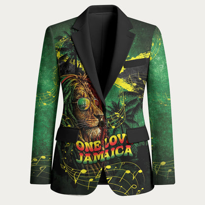 One Love Jamaica Blazer Rastafarian Lion Reggae Grunge Style