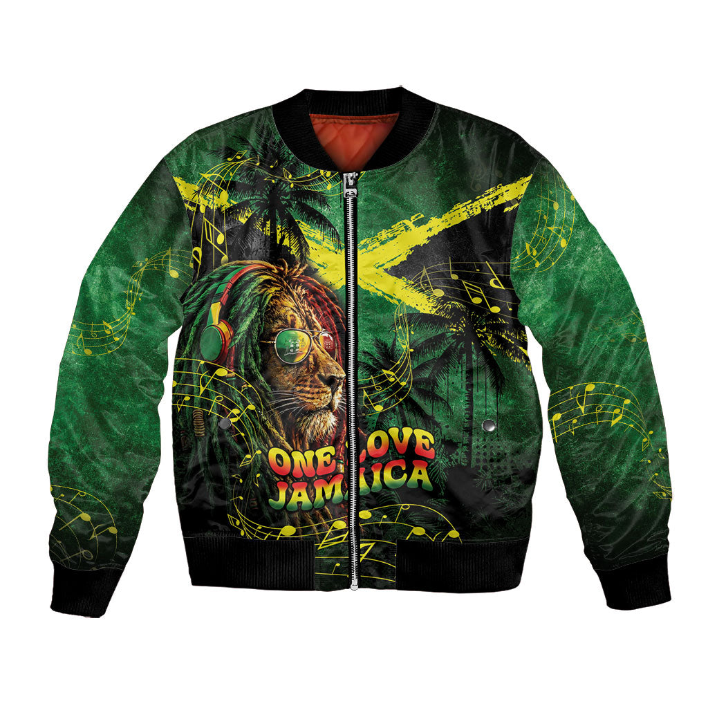 One Love Jamaica Bomber Jacket Rastafarian Lion Reggae Grunge Style