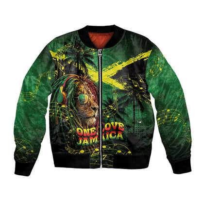 One Love Jamaica Bomber Jacket Rastafarian Lion Reggae Grunge Style
