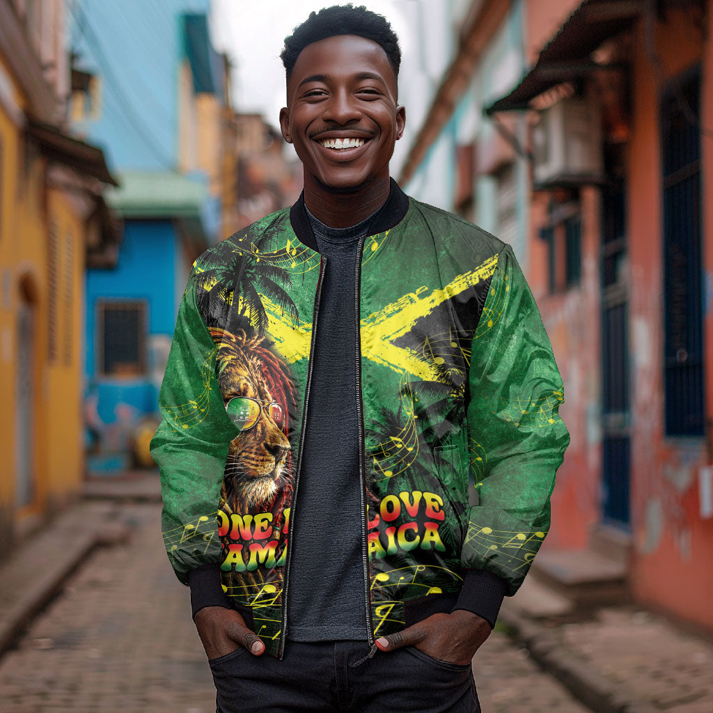 One Love Jamaica Bomber Jacket Rastafarian Lion Reggae Grunge Style
