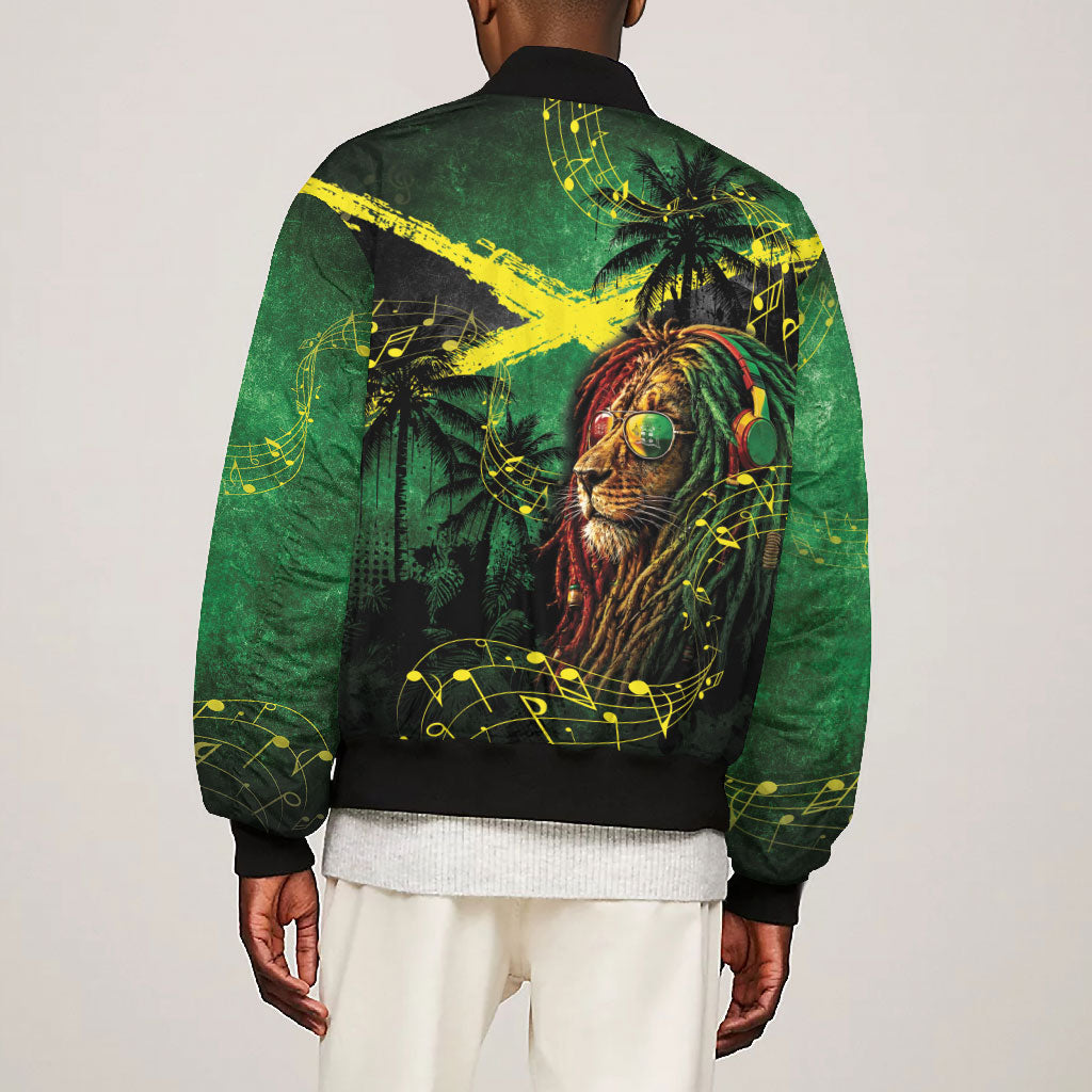 One Love Jamaica Bomber Jacket Rastafarian Lion Reggae Grunge Style