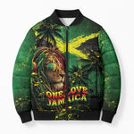 One Love Jamaica Bomber Puffer Jacket Rastafarian Lion Reggae Grunge Style