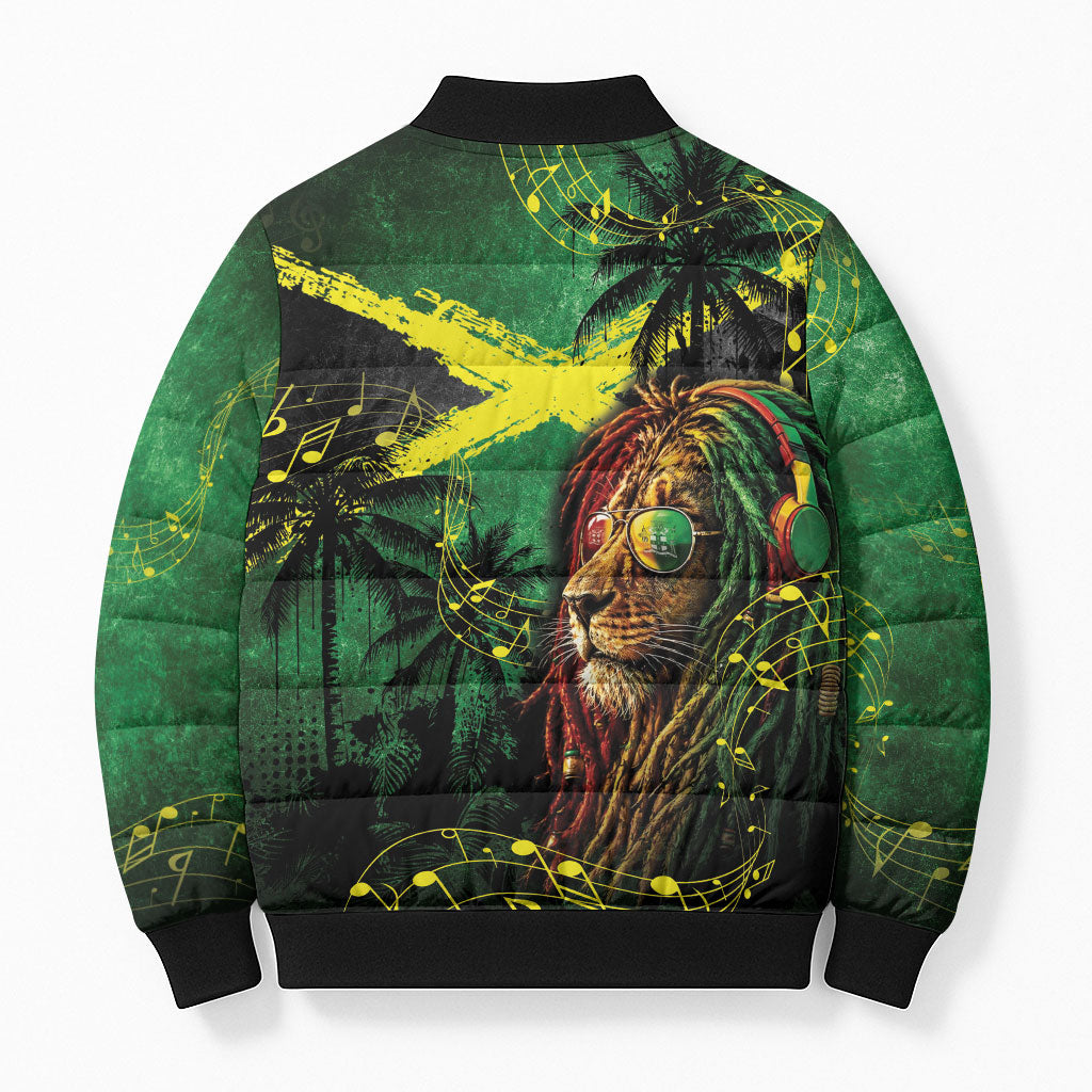 One Love Jamaica Bomber Puffer Jacket Rastafarian Lion Reggae Grunge Style