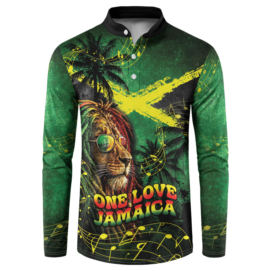 One Love Jamaica Button Sweatshirt Rastafarian Lion Reggae Grunge Style