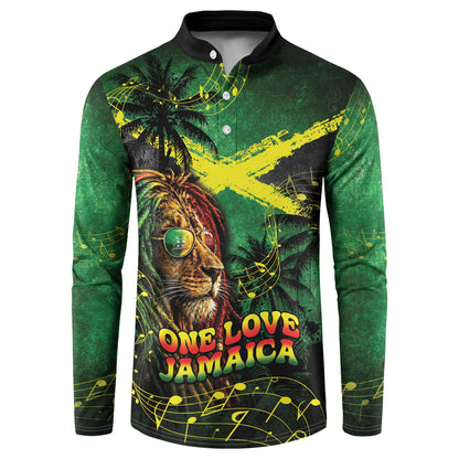 One Love Jamaica Button Sweatshirt Rastafarian Lion Reggae Grunge Style