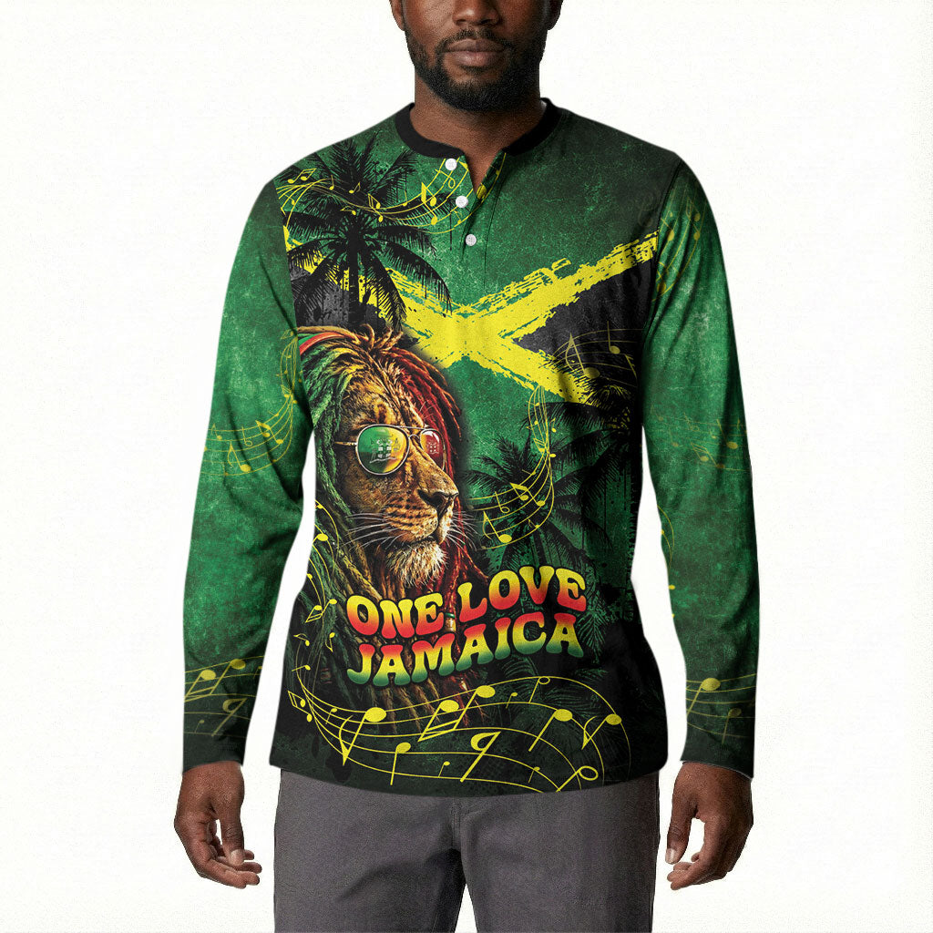 One Love Jamaica Button Sweatshirt Rastafarian Lion Reggae Grunge Style