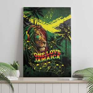One Love Jamaica Canvas Wall Art Rastafarian Lion Reggae Grunge Style