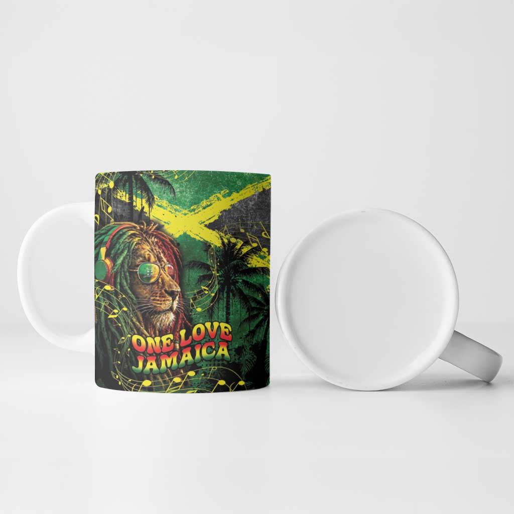 One Love Jamaica Ceramic Mug Rastafarian Lion Reggae Grunge Style