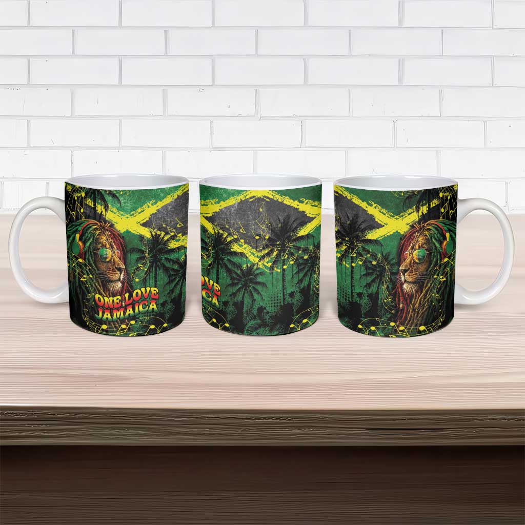 One Love Jamaica Ceramic Mug Rastafarian Lion Reggae Grunge Style