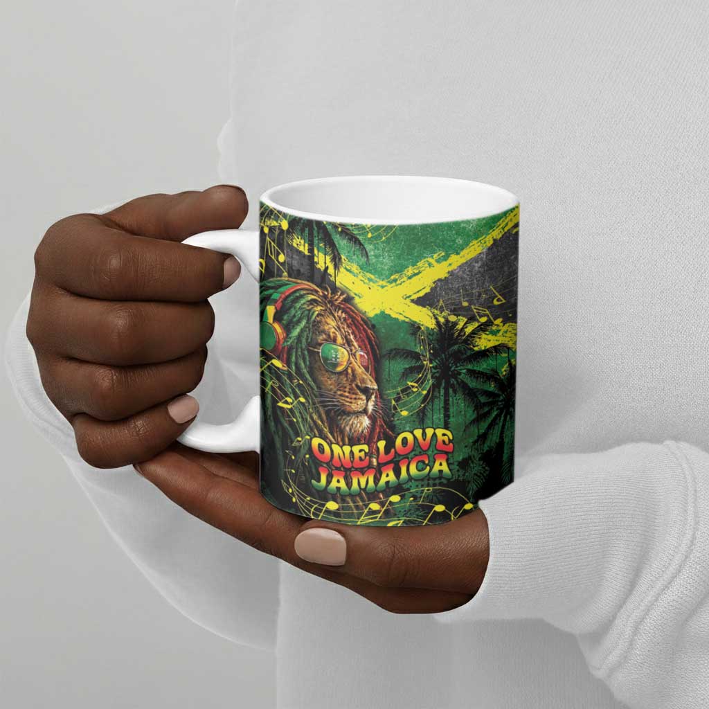 One Love Jamaica Ceramic Mug Rastafarian Lion Reggae Grunge Style