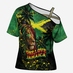 One Love Jamaica Cross Shoulder Shirt Rastafarian Lion Reggae Grunge Style