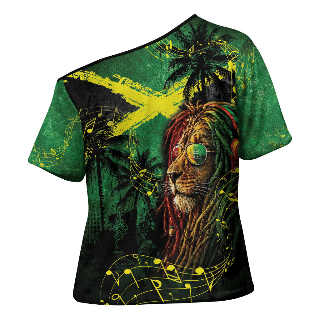 One Love Jamaica Cross Shoulder Shirt Rastafarian Lion Reggae Grunge Style