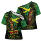 One Love Jamaica Cross Shoulder Shirt Rastafarian Lion Reggae Grunge Style