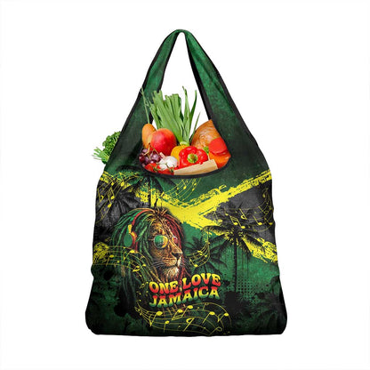 One Love Jamaica Grocery Bag Rastafarian Lion Reggae Grunge Style