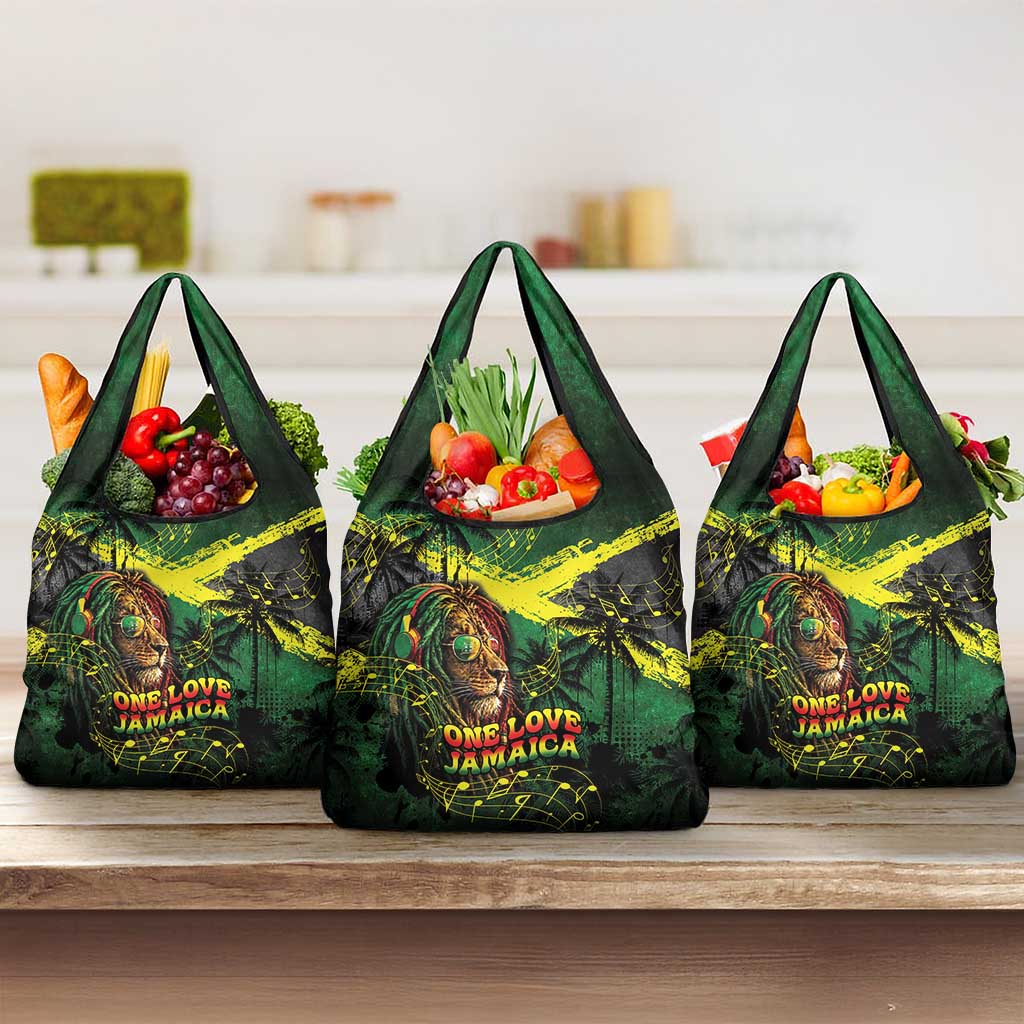 One Love Jamaica Grocery Bag Rastafarian Lion Reggae Grunge Style