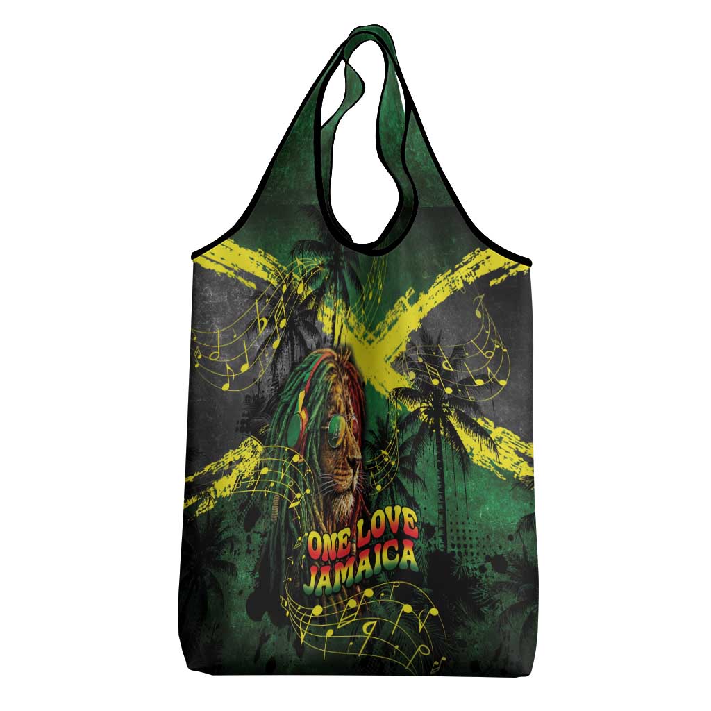 One Love Jamaica Grocery Bag Rastafarian Lion Reggae Grunge Style