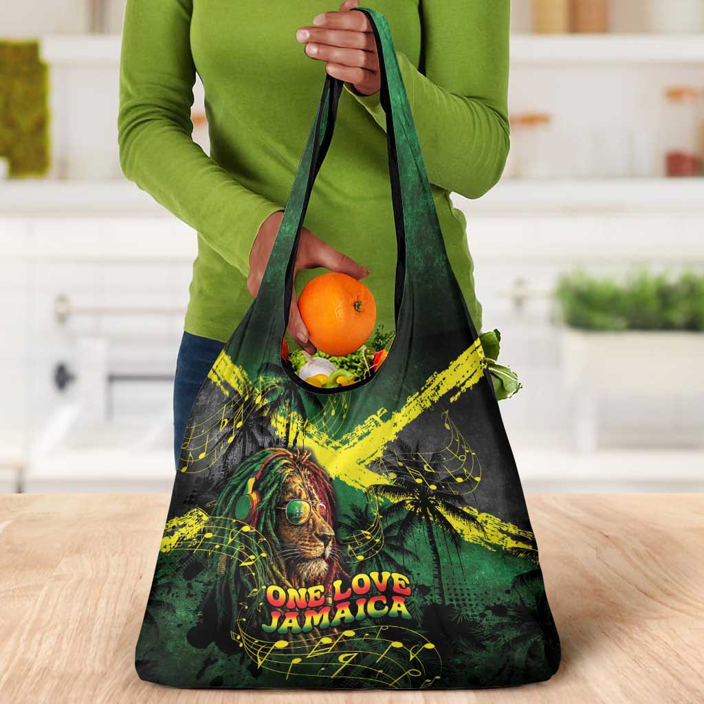 One Love Jamaica Grocery Bag Rastafarian Lion Reggae Grunge Style