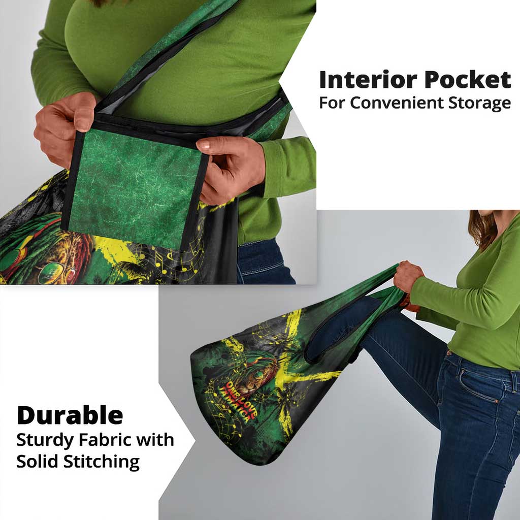One Love Jamaica Grocery Bag Rastafarian Lion Reggae Grunge Style
