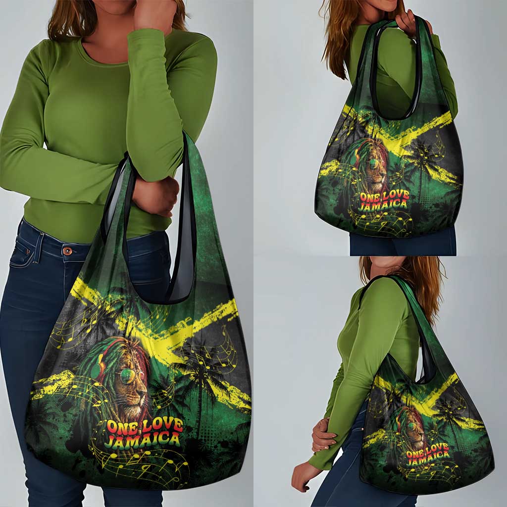 One Love Jamaica Grocery Bag Rastafarian Lion Reggae Grunge Style