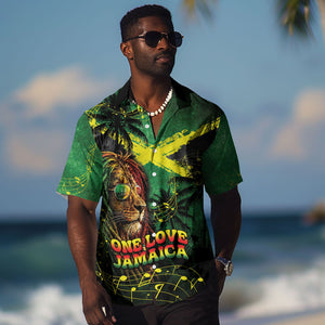 One Love Jamaica Hawaiian Shirt Rastafarian Lion Reggae Grunge Style