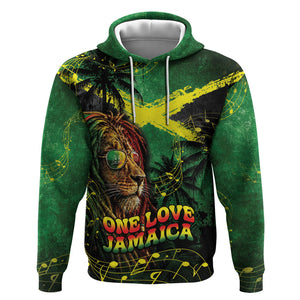 One Love Jamaica Hoodie Rastafarian Lion Reggae Grunge Style