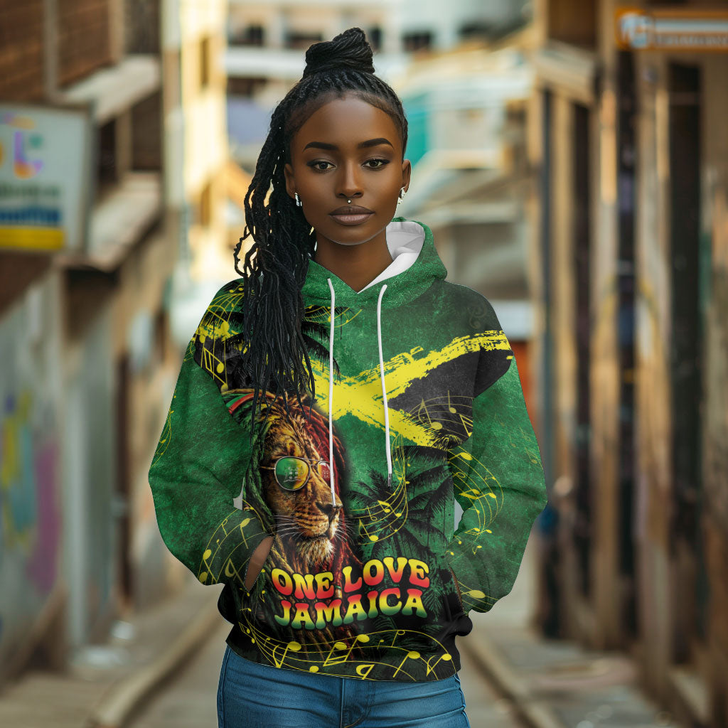 One Love Jamaica Hoodie Rastafarian Lion Reggae Grunge Style