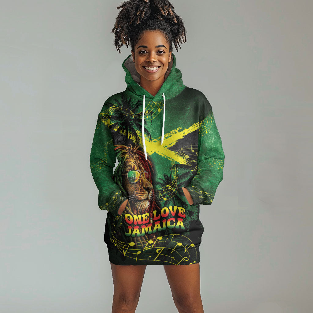 One Love Jamaica Hoodie Dress Rastafarian Lion Reggae Grunge Style