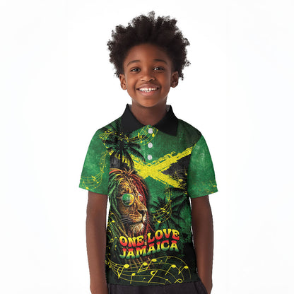 One Love Jamaica Kid Polo Shirt Rastafarian Lion Reggae Grunge Style