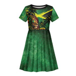 One Love Jamaica Kid Short Sleeve Dress Rastafarian Lion Reggae Grunge Style
