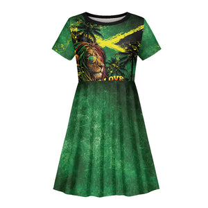 One Love Jamaica Kid Short Sleeve Dress Rastafarian Lion Reggae Grunge Style