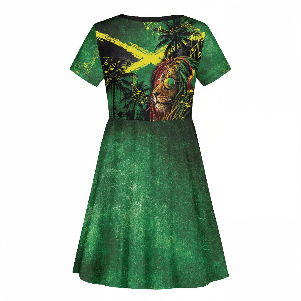 One Love Jamaica Kid Short Sleeve Dress Rastafarian Lion Reggae Grunge Style