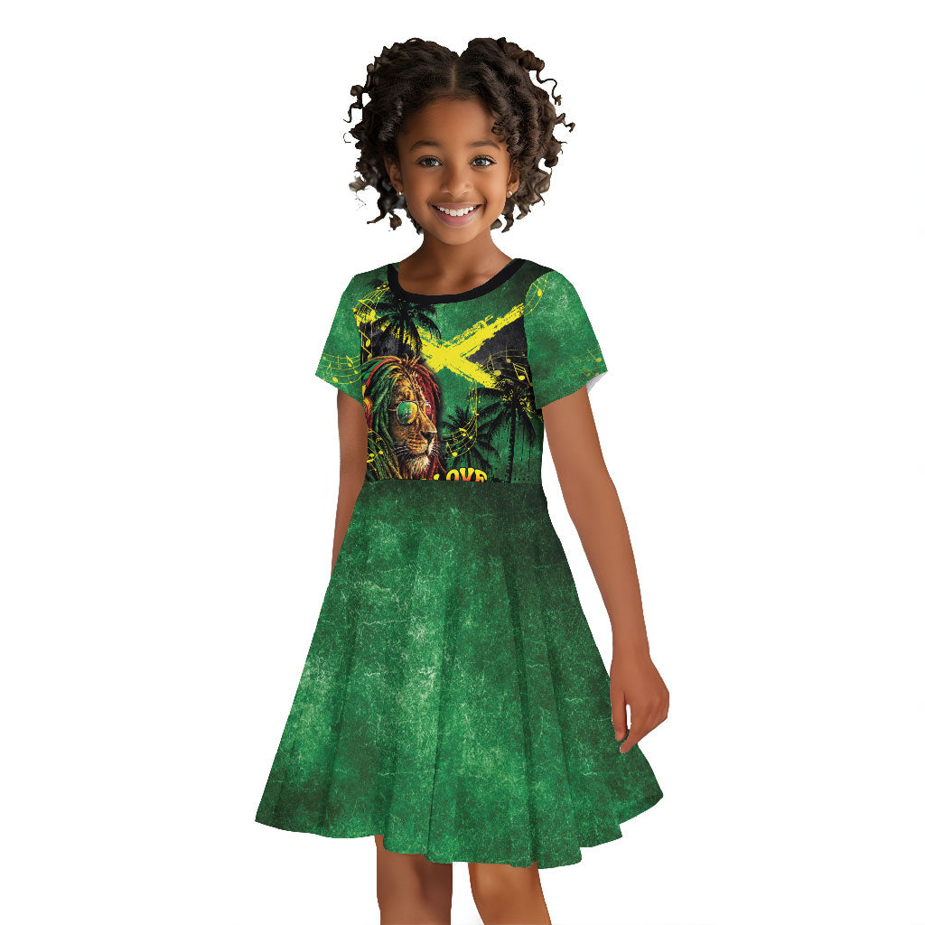 One Love Jamaica Kid Short Sleeve Dress Rastafarian Lion Reggae Grunge Style