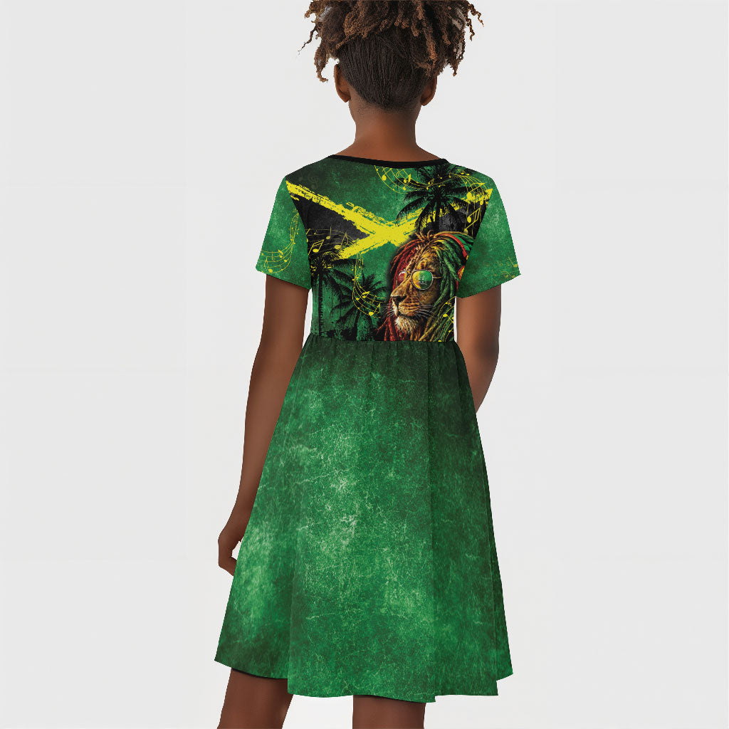 One Love Jamaica Kid Short Sleeve Dress Rastafarian Lion Reggae Grunge Style