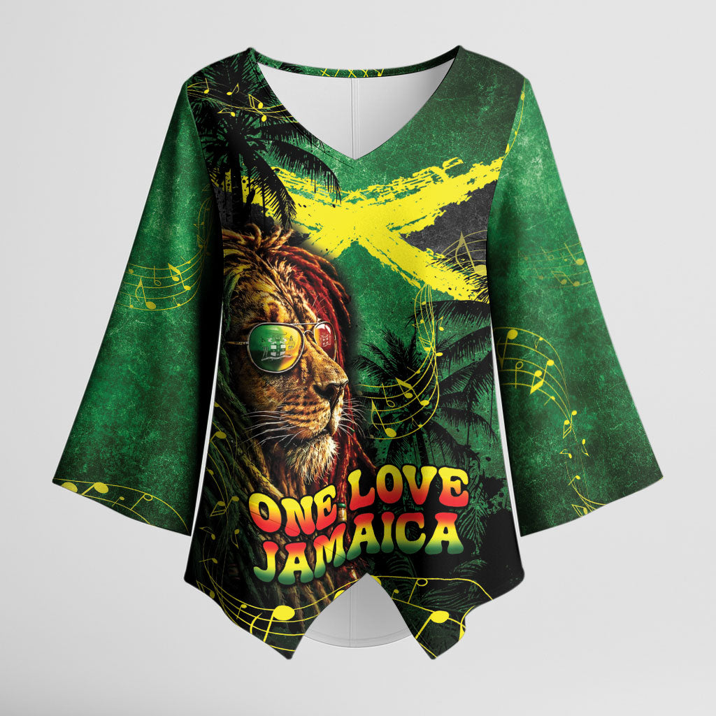 One Love Jamaica Kimono Sleeve Blouse Rastafarian Lion Reggae Grunge Style