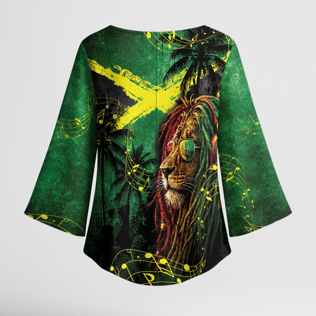 One Love Jamaica Kimono Sleeve Blouse Rastafarian Lion Reggae Grunge Style