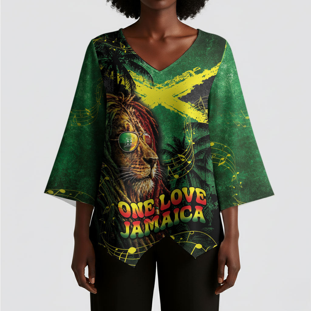 One Love Jamaica Kimono Sleeve Blouse Rastafarian Lion Reggae Grunge Style
