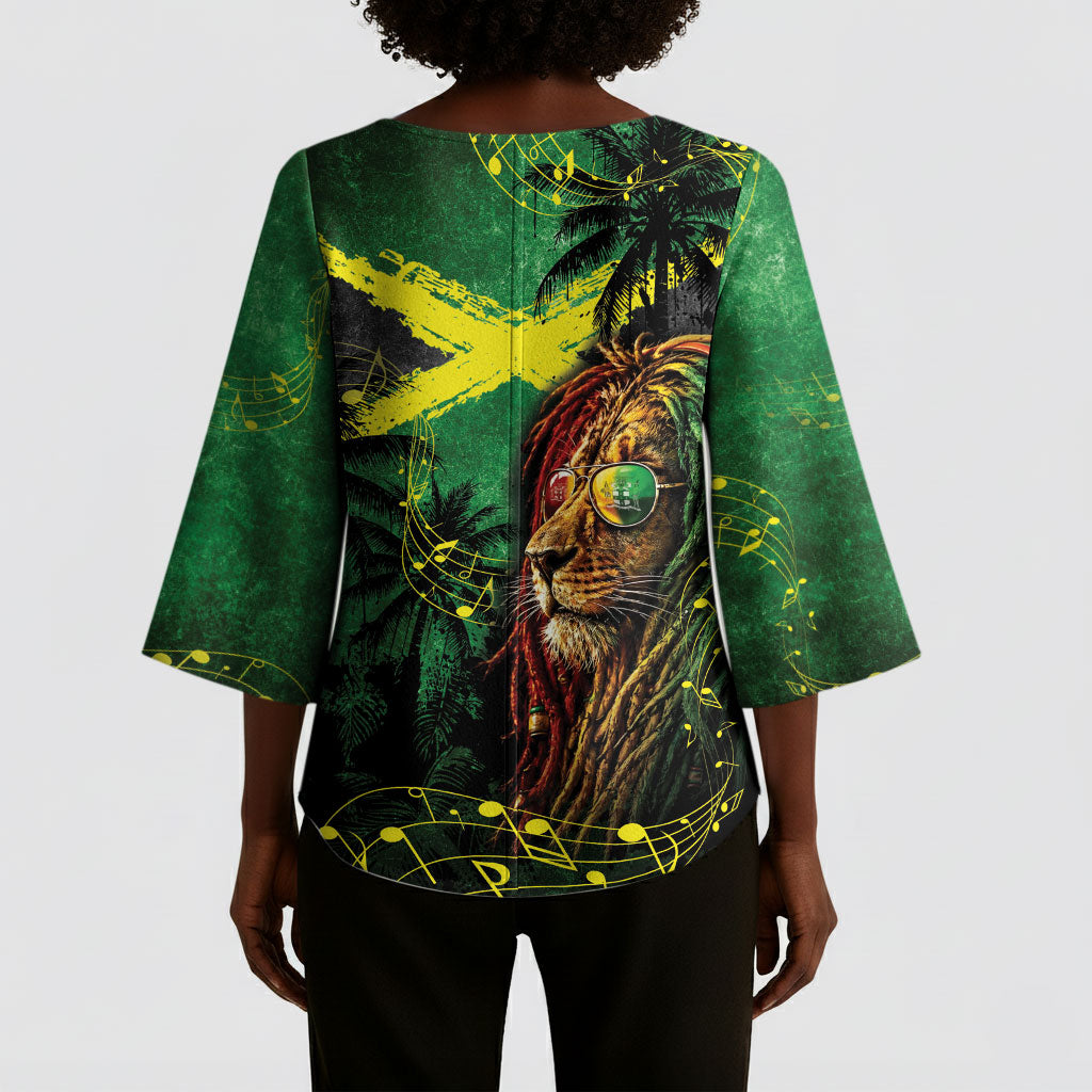 One Love Jamaica Kimono Sleeve Blouse Rastafarian Lion Reggae Grunge Style