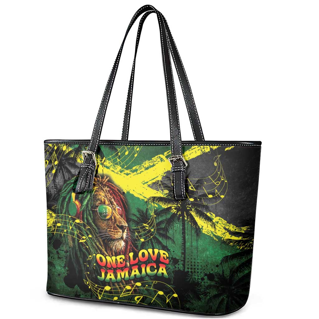 One Love Jamaica Leather Tote Bag Rastafarian Lion Reggae Grunge Style