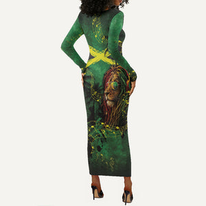 One Love Jamaica Long Sleeve Bodycon Dress Rastafarian Lion Reggae Grunge Style
