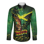 One Love Jamaica Long Sleeve Button Shirt Rastafarian Lion Reggae Grunge Style