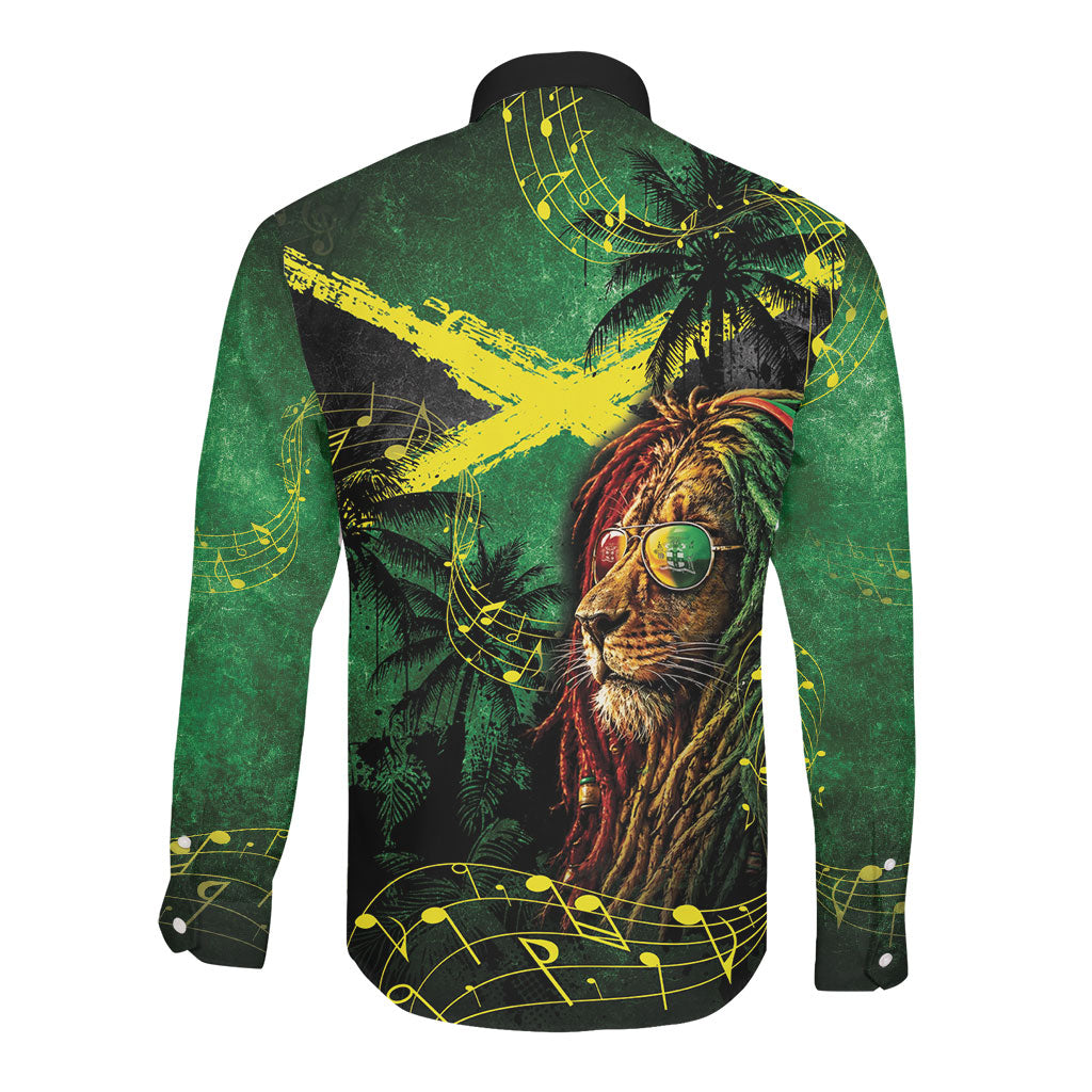 One Love Jamaica Long Sleeve Button Shirt Rastafarian Lion Reggae Grunge Style