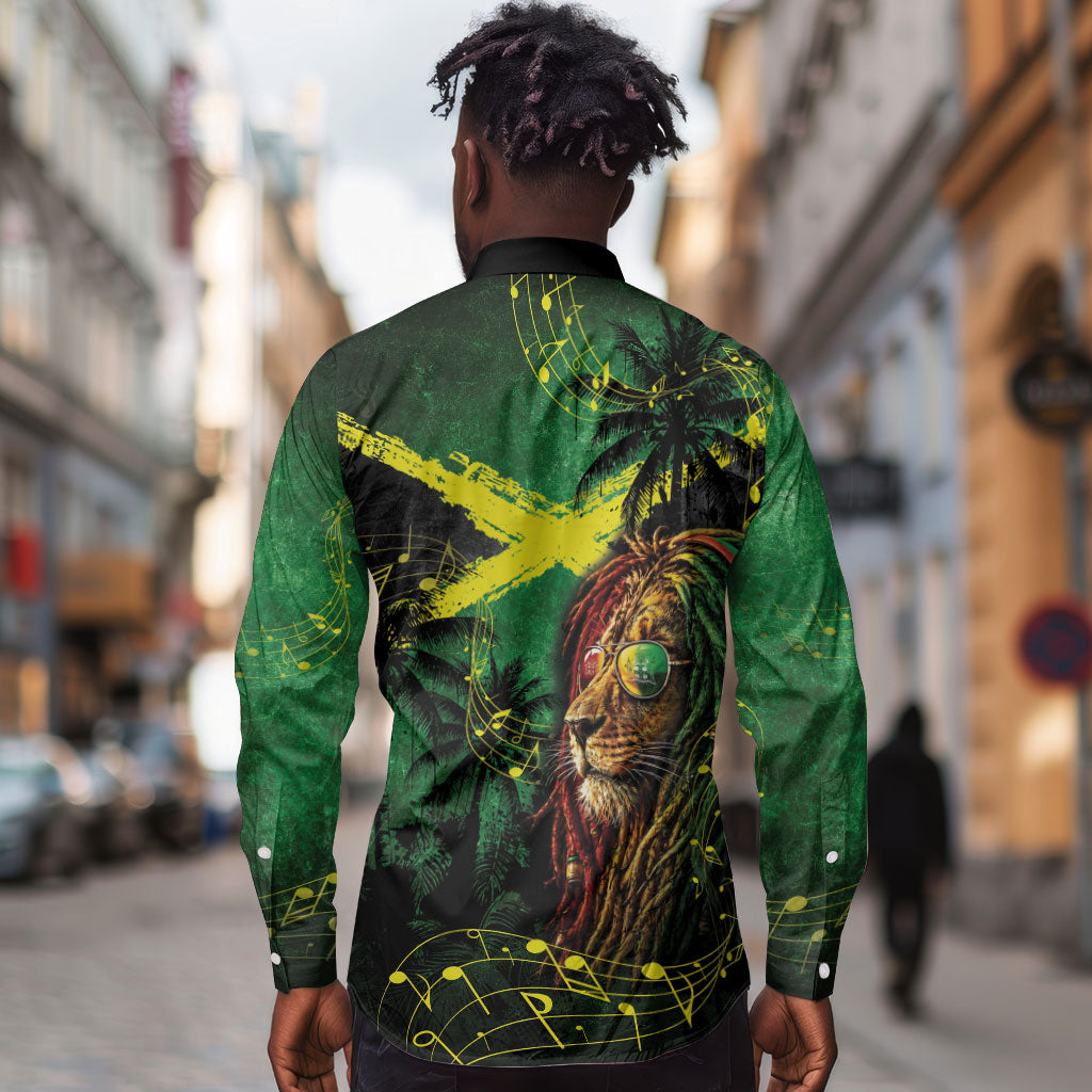 One Love Jamaica Long Sleeve Button Shirt Rastafarian Lion Reggae Grunge Style