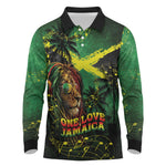 One Love Jamaica Long Sleeve Polo Shirt Rastafarian Lion Reggae Grunge Style