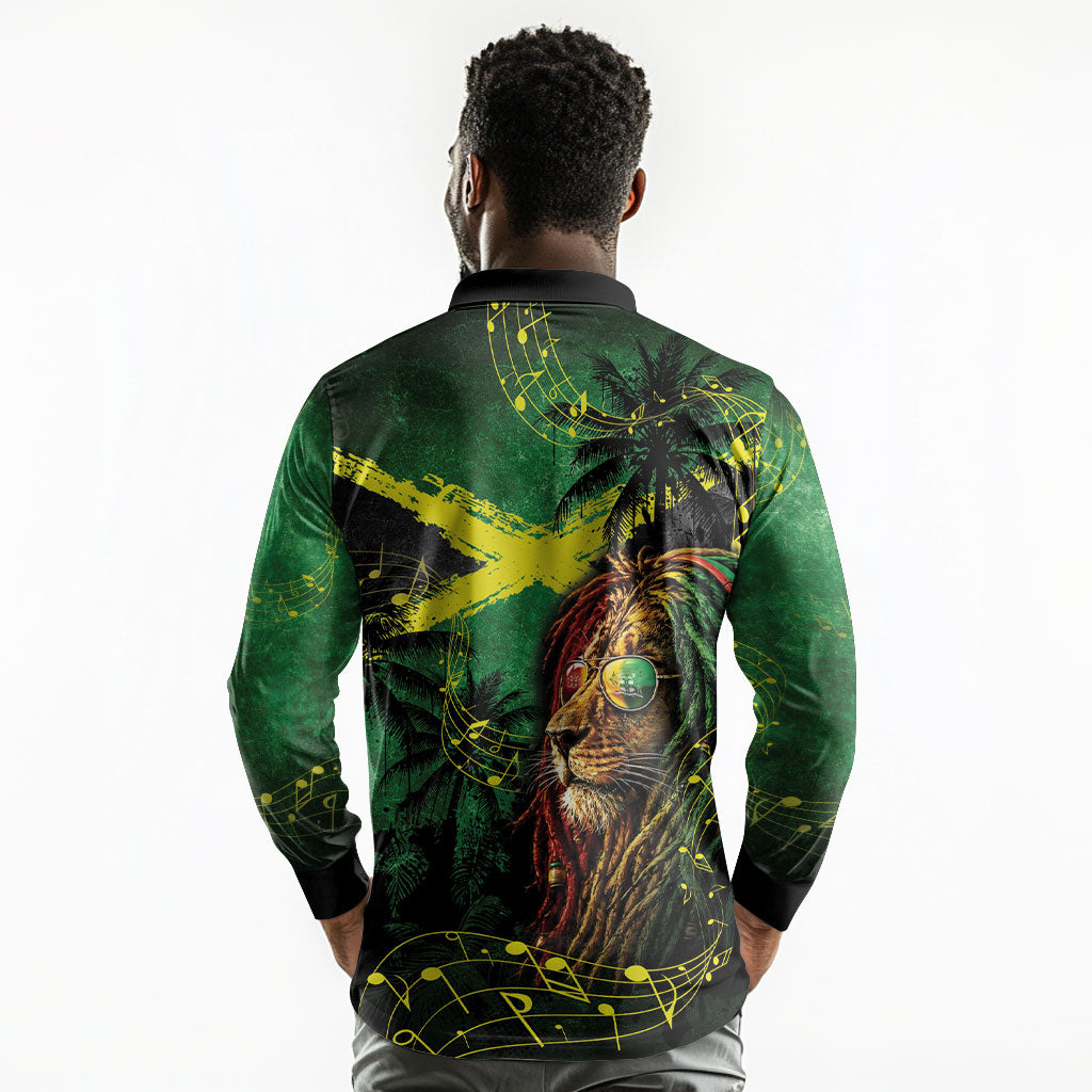 One Love Jamaica Long Sleeve Polo Shirt Rastafarian Lion Reggae Grunge Style