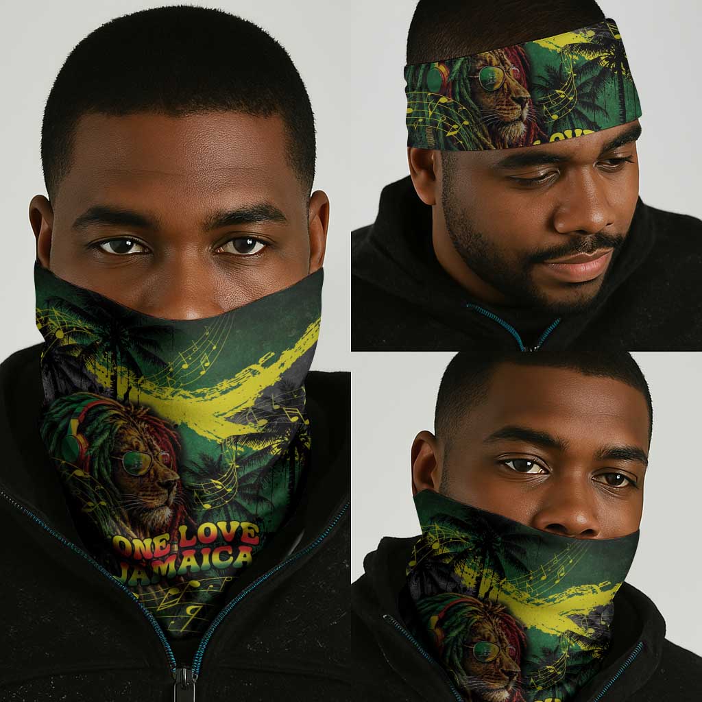 One Love Jamaica Neck Gaiter Rastafarian Lion Reggae Grunge Style