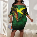 One Love Jamaica Off Shoulder Short Dress Rastafarian Lion Reggae Grunge Style